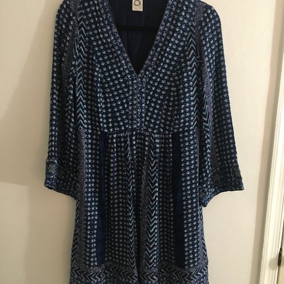 Anthropologie Akemi + Kin Rozalin Dress Blue Boho Embroidered Patterned M (?) - Picture 6 of 10